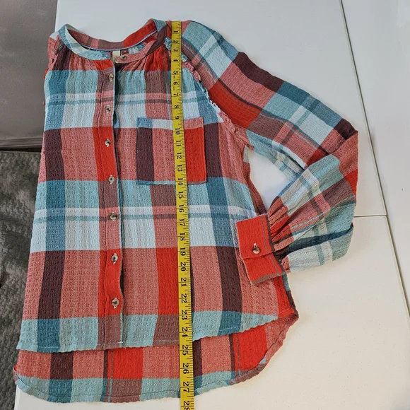 Pilcro Breezy Plaid Button Down Gauzy Rustic Long Sleeve Top M - Picture 11 of 11